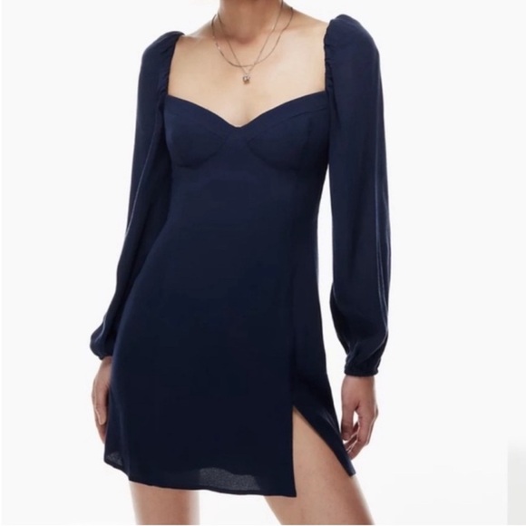 ARITZIA WILFRED Black Novella Mini Dress Puff Sleeve Size 8 NWT - Picture 2 of 13